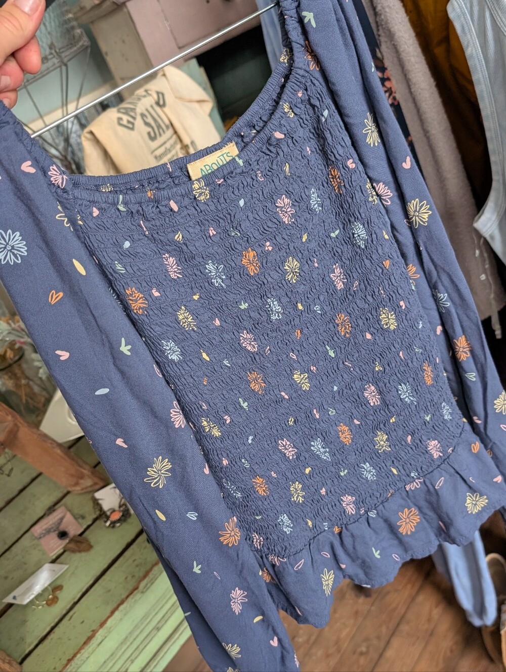 Thereabouts Blue Floral Smocked Peasant Blouse